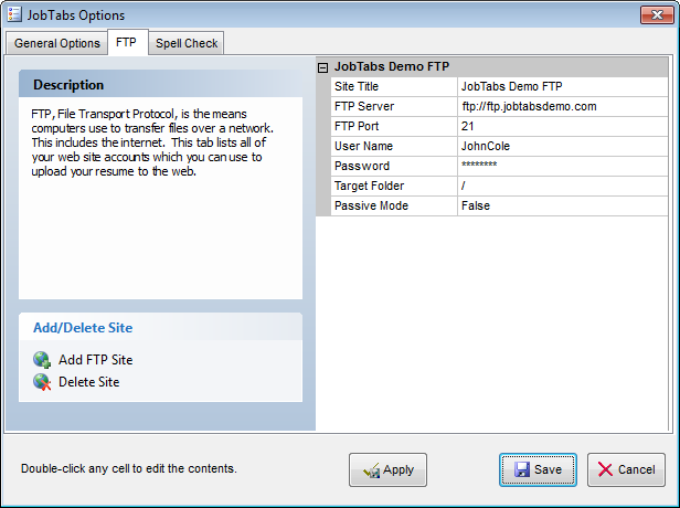 FTP from job search resume to web